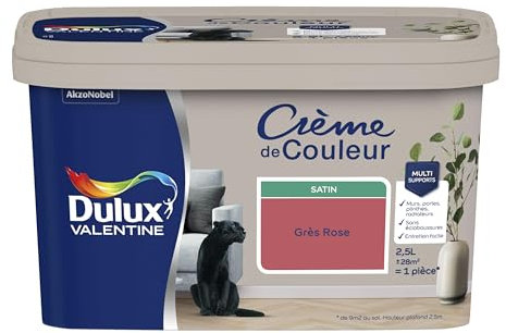 Dulux Valentine Crème de Couleur - Peinture multi-supports intérieure - Satin Grès Rose 2,5 L
