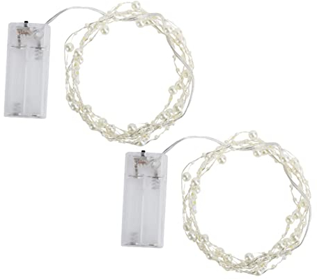 2-Pcs Perle Perlen String Lichter, weiße Perle String Lichter Weihnachten Peal String Licht Warme weiße Fee Licht Batteriebetriebene Fee String Lichter für Hochzeit Geburtstag