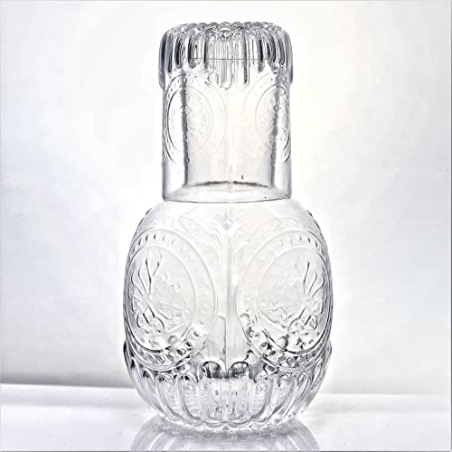 KWQBHW Vintage Nachttisch Wasserkaraffe mit Glas Set Nacht Wasserkaraffe mit Tumbler Klar Nachttisch Glaskaraffe und Tasse für Schlafzimmer und Gästezimmer