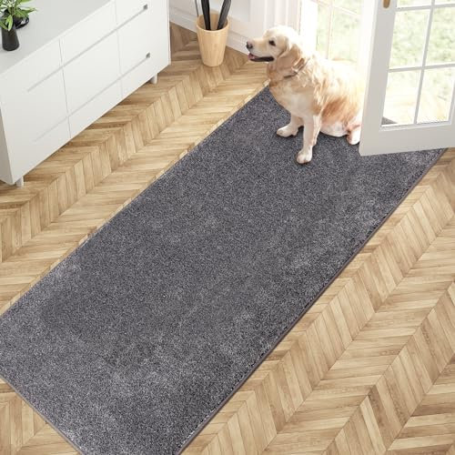 PURRUGS Dirt Trapper Door Mat 31.5 x 70, Non-Slip Machine Washable Entry Rug, Shoe Scraper, Dog Doormat, Super Absorbent Welcome Mat for Front & Back Door, Muddy Shoes & Paws, Light Grey-Dark Grey
