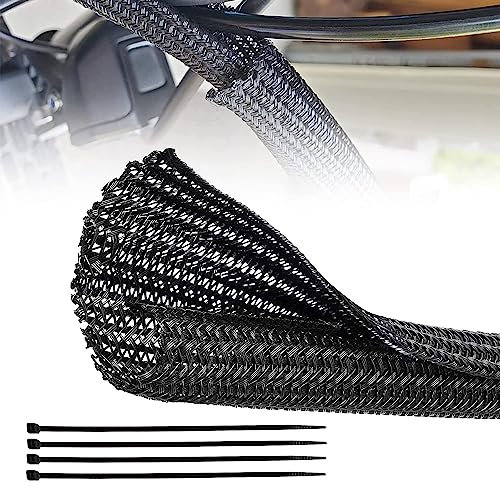 RED WOLF 10 Feet - 1 Inch Braided Wire Cable Sleeve Split Wiring Loom Tube Flexible Self-Wrap for Automotive Computer Cable Cord Management Cover Protector, Anti-Scratch High-Temperature Black Loom