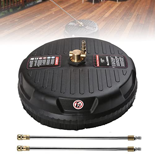 15 Pressure Washer Surface Cleaner Attachment with 2 Power Washer Extension Wands and 2 1/4 inch High Replacement Nozzles, 3600 PSI, for Decking, Brick, Stone