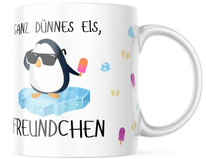 Tasse mit Ganz dünnes Eis - Pinguin Motiv, 330 Milliliter Kapazität, Spülmaschinenfest und Mikrowellensicher, lustiges Geschenk für Familie, Partner und Freunde - Für jeden Anlass