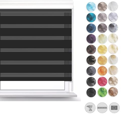 Zero Home - Tenda a Rullo per Interni Senza Foratura I Tenda a Rullo Doppio Strato Giorno e Notte I Made in EU I 35x150cm - Nero