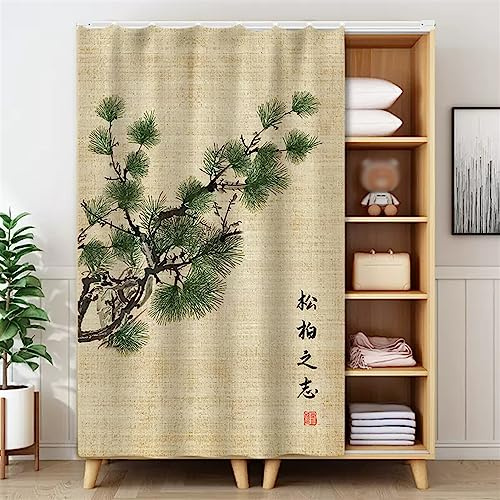 LIVEINU Karierte Schrankvorhänge für Küche, Kleiderschrank, Badezimmer, Staubdichter Vorhang für Regale, Wandpaneele, hängende Tür, Japanische Noren, Klettband Selbstklebend, Khaki 15, 80x140cm