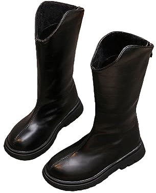 BILIKEYU Stivaletti invernali da bambina, gamba media, tinta unita, chiusura lampo, classici, tutti da 3 a 12 anni, stivali invernali per bambini, taglia 32, Nero , 34 EU