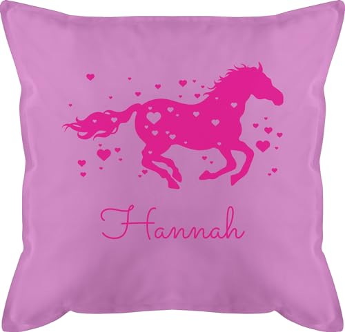Kissen 50x50 - Pferd - Pferde Geschenk Mädchen - 50 x 50 cm - Pink - personalisiertes pferdekissen Reiter Horse zierkissen personalisierte pferdeliebhaber schmusekissen Name pferdemotiv