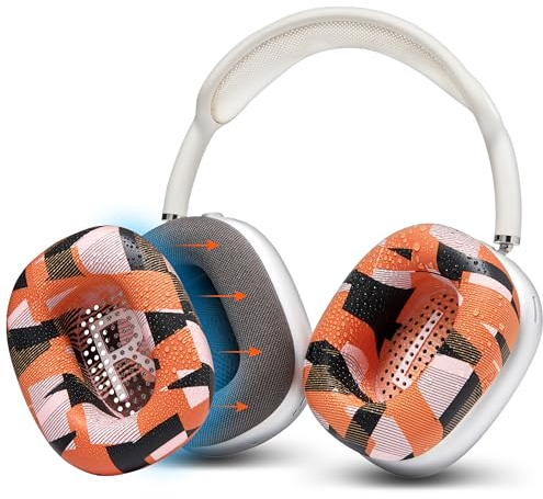 WC SweatZ Max - Patented Protective Earpad Covers for Airpods Max Made by Wicked Cushions | Sweatproof & Easily Washable | Full Earpad Sweat Protection | Orange Prism