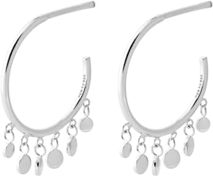 Pernille Corydon Creolen Silber Damen Glow Earrings - 14 mm/Ohrringe Silber 925 runde Ohrringe mit Plättchen glänzend - E018s
