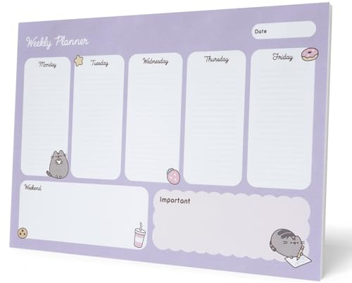 Grupo Erik Wochenplaner Block A4 Kalender Planer Pusheen Cat Tischkalender Block - Kalender Planer - Tischplaner A4 - Tischkalender ohne Datum - Schreibtischunterlage Papier