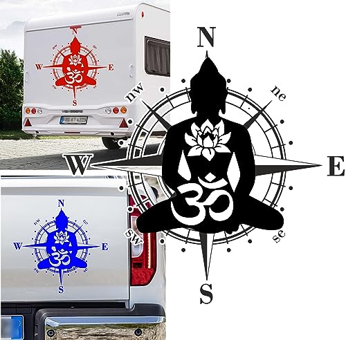 Rakelfix Yoga Meditation Namaste Lotus Lotusblüte Om Kompass Aufkleber Apassbar Wohnmobil Auto Autoaufkleber Sticker Kompassrose Windrose Camper