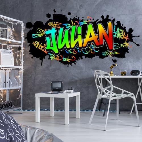 tjapalo® v78 Graffiti Wandtattoo Graffiti Name Wandtattoo Kinderzimmer Name Neon Bilder personalisiert Jugendzimmer Deko personalisiert Wanddeko Kinderzimmer, Größen Name: B100xH48cm