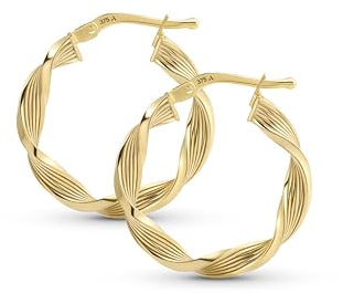 Amberta Allure Dames Gedrehte Creolen aus 9K Gold: Creolen Groß Gold 3 mm