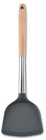 Solid Silicone Spatula Set, 2PCS Wide Pancake Spatula, Non-Stick Silicone Turner with Wood Handle, Heat Resistant Spatula Set, Large Silicone Spatula, Kitchen Spatulas for Nonstick Cookware