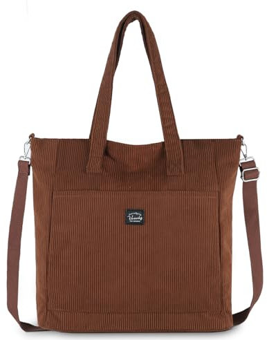 VASCHY Tote Bag, Borsa Donna Grande Borsa Università Donna Velluto a Coste Borsa Mare Borsa da Viaggio/Shopping/Lavoro/Ufficio/Scuola Marrone Regalo