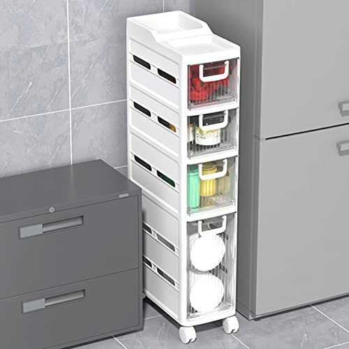 GaRcan Cassetti portaoggetti impilabili Armadietto da pavimento ad angolo Armadietto stretto e sottile con rotelle Carrello a 2/3/4 livelli con dispenser di carta igienica per bagno Cucin
