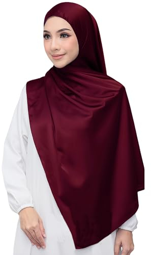 Lina & Lily Luxus-Satin Hijab Kopftuch Schal für Muslimische Frauen Extra Langer (Burgunderrot)