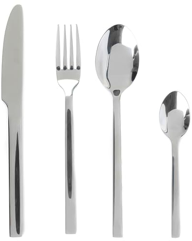 Russell Hobbs BW04303EU7 Juego de Cubiertos de 24 Piezas - de acero inoxidable Vermont para 6 personas, Cuchillo y Tenedor Platería, Lavavajillas Cuchillos Tenedores Cucharas, Espejo pulido Acabado