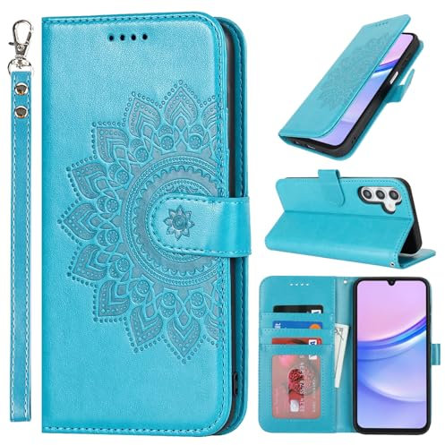 ELTEKER Handyhülle für Samsung Galaxy A15 Hülle Klapphülle mit Kartenfach Schutzhülle Flip Case - Blau