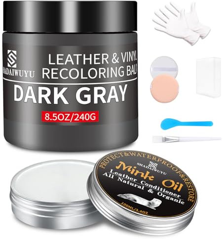SHADAIWUYU - Kit de reparación de cuero con bálsamo y recolorante, negro, para reparar asientos de coche, sofás, chaquetas, zapatos, sillines, 240 g