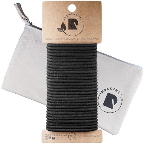 Biologisch abbaubare Haargummis - 30 Stück (4mm) hochwertig, reißfest, umweltfreundlich und geruchsneutral, ohne Metall für Mädchen, Frauen (Damen) und Männer (Herren) inkl. Tasche