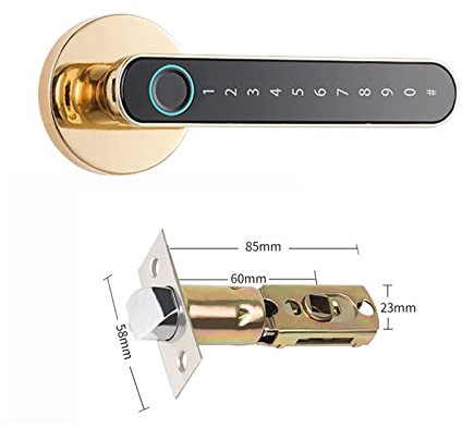 STRAFBRG Smart Door Handle Tuya Fingerprint Electronic Door Lock Smart Password Handle Lock APP Unlock Keyless Entry Anti-Theft Doorlock Anti-Theft Smart Door Locks(Gold)