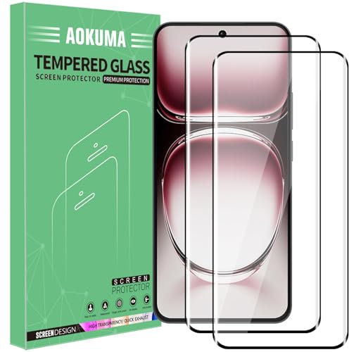 AOKUMA 3D protector de pantalla para OPPO Reno 12/12 Pro, [2 unidades] 3D cristal templado fácil instalación, sin burbujas, alta definición, 9H dureza, anti-arañazos
