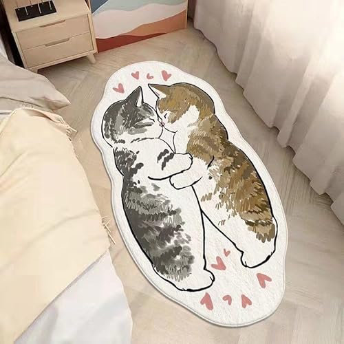 POPUPWAVE Teppich Waschbar für Schlafzimmer 40 x 120 cm, Niedlicher und lustiger Kinder-Teppich, modern, Bedruckt, weiß, unregelmäßige Form für Eingangsbereich(DREI Hunde) (Kuss)