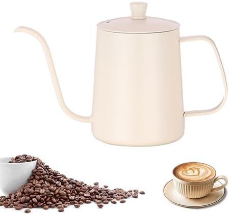 Gooseneck Pour Over Coffee Kettle 600 ML/ 20 OZ Stainless Steel Hand Drip Coffee Pot with Long Narrow Spout Hand Drip Kettle (White)