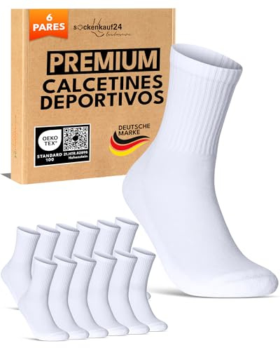sockenkauf24 Herren Tennissocken (6 Paar) Sportsocken mit verstärkter Ferse & Fußspitze, gepolsterte Sohle Baumwolle Atmungsaktive Retro Crew Socken