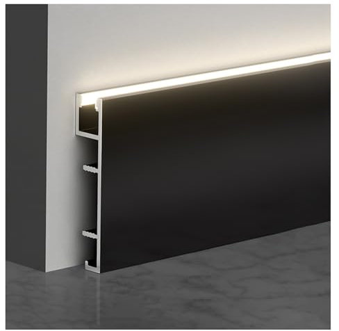 LED-Aluminium-Sockelleiste Schwarze Aluminium-Kanal-Sockelleiste für Verbergen eines LED-Streifenlichts, LED-Kanal zur Wandmontage mit Abdeckung, Kanalprofil-Sockelleiste für Wandecken im Flur