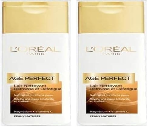 L'Oréal Paris - Lait Démaquillant Énergisant pour Visage & Yeux - Nettoyant, Défroissant et Défatiguant - Enrichi en Calcium & en Vitamine C - Peaux Matures - Age Perfect - 200 mL