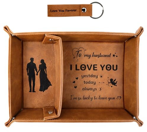 Lemicin Husband Gift Valet Tray - Valentine Gifts for Him Personalised Birthday Gifts for Husband I Love You Anniversary Presents for men PU Leather Tray for Bedside Organiser Nightstand