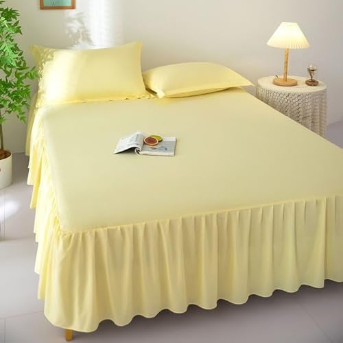Epinki Bett Volant 180x200cm Verstaubar, Kräuseln Bettvolants Einfarbig Gelb Schlafkomfort, Polyester Betttuch Unterbett als Schutz für Boxspringbett & Topper