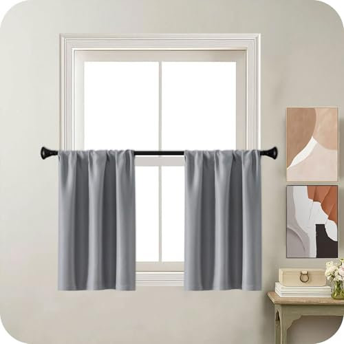 MRTREES Grey Blackout Curtains with Rod Pocket for Caravan Cafe and Kitchen, Waterproof Curtains for Bathroom Window, 2 Panels 60x90 CM 24x35 Inch Light Grey