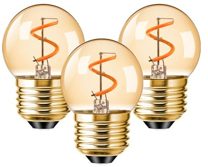 KINGYEENUO Vintage E27 LED Bulb 1.5W, G40 Amber Night Light Bulbs Dimmable, Edison Screw LED Filament Bulbs, Warm White 2200K, 15W Equivalent, Decorative Golf Ball Light Bulbs, 3 Pack