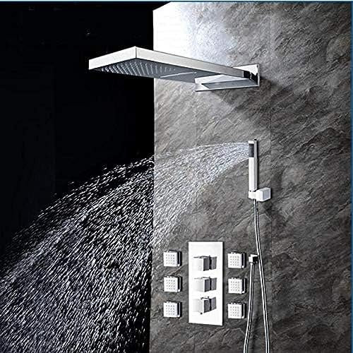 asdchZen Regenduschkopf, luxuriöses, an der Wand montiertes, quadratisches Messing-Wasserfall-Duschset, Neue Badezimmerdusche mit Griff, Duschhahn-Set