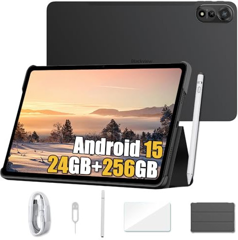 Blackview Mega 2 Android 15 Tablet 12 Zoll (2025), 24GB+256GB/2TB Erweiterung, 2.4K FHD+ Gaming Tablet, 4G LTE 5G WiFi, 16MP+8MP, 9000mAh, PC Mode, Hülle&Intelligenter Stift, 2 Jahre Garantie, Schwarz