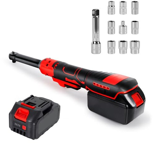 JOJOCY Chiave a cricchetto a batteria da 3/8 con batteria 21V, cricchetto elettrico 80N.m 320RPM caricabile driver a cricchetto elettrico set con 8 prese e 1/4 adattatore