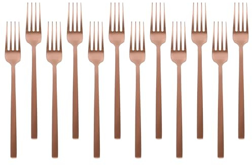 Argon Tableware 12 Stainless Steel Dinner Forks – 19.5cm Copper Finish Modern Cutlery Set for Dining & Entertaining – Stylish Dishwasher Safe Tableware