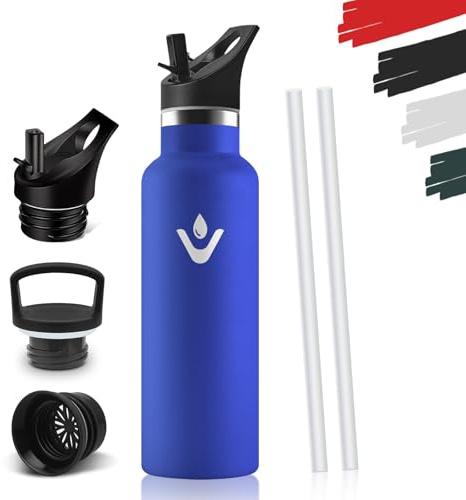 Borraccia Termica Bambini, 500ML Senza BPA, Borracce Termiche, Acciaio Inossidabile 18/8, Borraccia Termica Con Cannuccia, A Prova Di Perdite, Termos Per Scuola, Palestra, Campeggio - Blu Reale