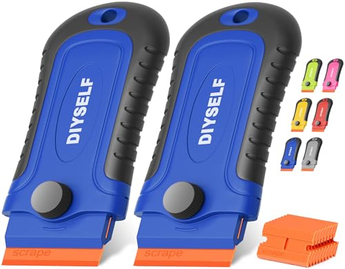 DIYSELF 2 Pack Plastic Scraper Tool Non Scratch with 10 Blades, Blue
