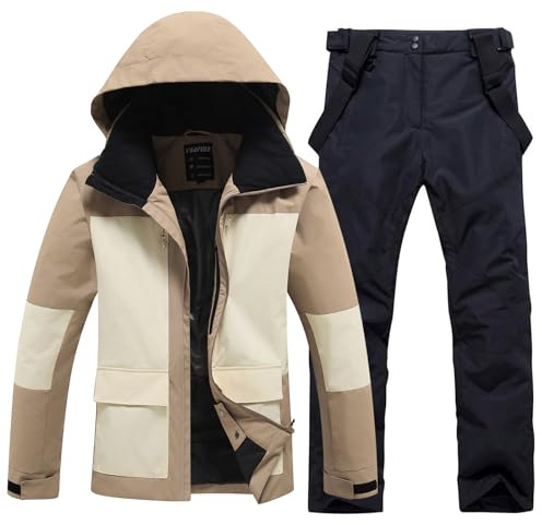 HOUZONIY Herren Schneeanzug Skijacke und Skihose Set Herren Zweiteilig Outdoor-Skikleidung Winddicht Ski Anzug Mit Kapuzen zum Skifahren Snowboarden