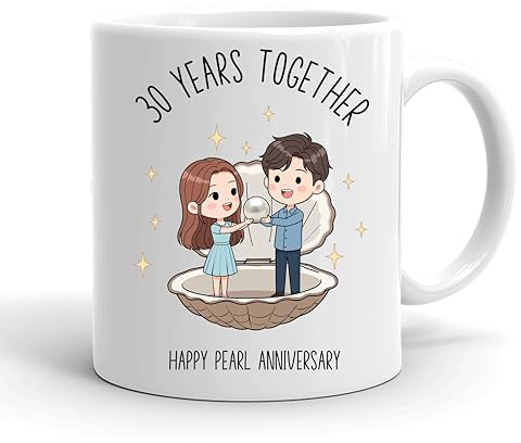 VIROSA 30 Years Pearl Anniversary Mug – 11oz Ceramic Coffee Cup Gift for Husband, Wife, Couples – Thirtieth Wedding Anniversary Present Idea, Romantic Keepsake