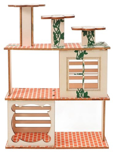 NUOBESTY Hamsterhaus aus Robustem Holz mit Fenster und Tür Mehrkammeriges Meerschweinchen Rattenversteck Kleines Klettergerüst für Kleintiere Spielhaus mit Rampe für Innenkäfige