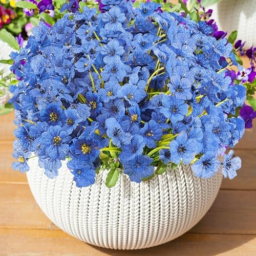 XIANNVXI 16 Bündel Kunstblumen wie Echt Blau Kunstblumen Outdoor Wetterfest Balkon Deko Blau Künstliche Blumen Deko Terrasse Frühlingsdeko Blumenstrauß Innen Garten Balkonkasten Grabschmuck