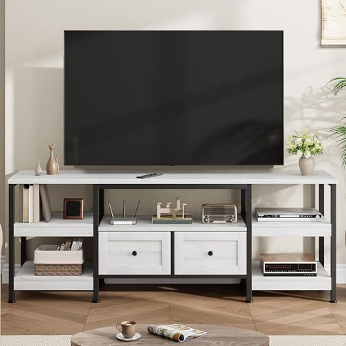 Aptliton Industrial TV Stand with 2 Drawers,160cm,Entertainment Center, Rustic Media Console with Storage Shelves, Open Design & Metal Frame