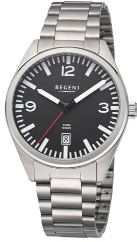 REGENT Herren-Armbanduhr Titan 10 Bar Schwarz F-1604
