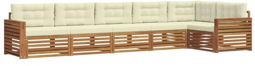 vidaXL Outdoor-Sofagarnitur mit Kissen 6 pcs Natur und Creme, Gartenmöbel, Moderne Sofa-Garnitur, Eck-Sitzgruppe für Lounge draußen, bequemer Terrassenstuhl