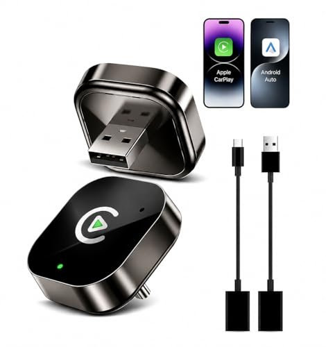 2026 Upgraded Wireless CarPlay Adapter, USB Type A & USB Type C, Plug and Play Auto-Connect Converter for iPhone iOS 10+ & Android Auto 11+, New Mini Design, Bluetooth
